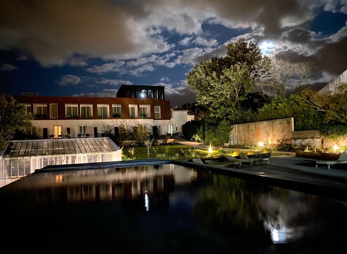 Hotel and pool night view